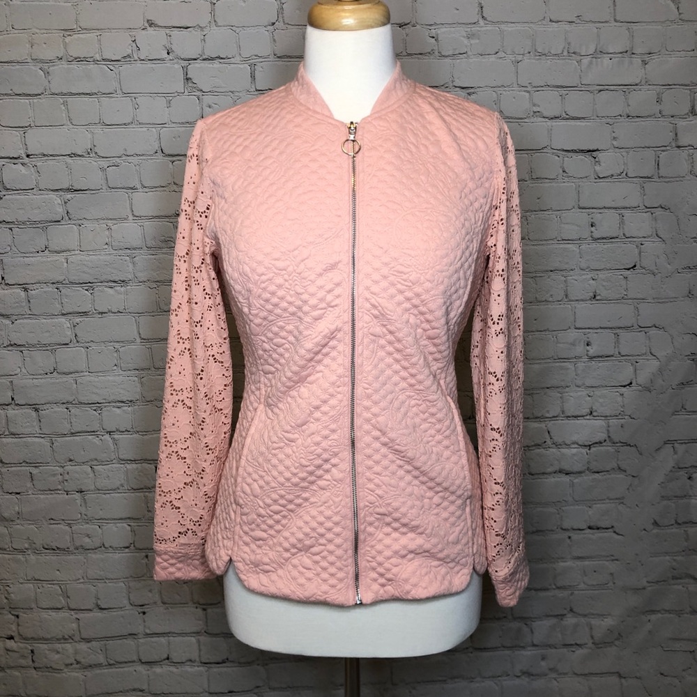 Isaac Mizrahi Live QVC Jacket Lace Sleeves Pink